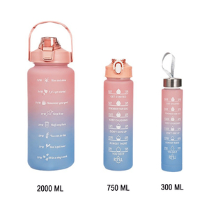 Logo personnalisé <span class=keywords><strong>3</strong></span> en 1 Set 2000ml 750ml 300ml Plastique Sport Gym Motivation Tasse à boire Tasse à café Bouteille d'eau - Product Image 3