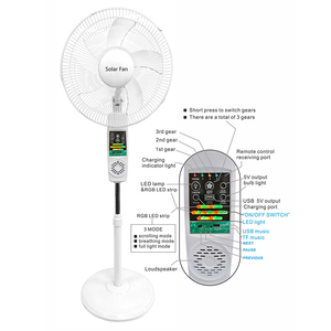Ventilateur sur pied solaire Bluetooth de 16 pouces avec 5 pales, 6 vitesses, lumière LED multifonction, rechargeable par USB - Product Image 2
