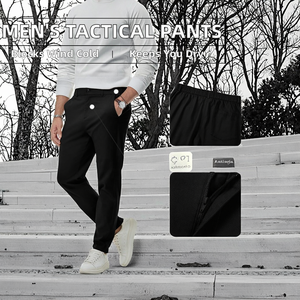 Pantalon de sport pour homme style safari, imperméable, coupe-vent, respirant, en polyester/coton, poids moyen, délavé clair, teint uni - Product Image 2