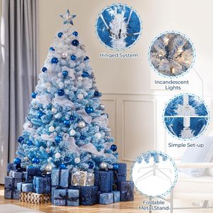 Sapin de Noël artificiel pré-éclairé de 1,80 m avec 250 lumières incandescentes blanc chaud, floqué, en PVC, avec support pliable en acier, modèle Lake - Product Image 4