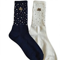 Chaussettes en coton faites à la main, personnalisées, ornées de cristaux brillants, de strass double face et de diamants, chaussettes de fête scintillantes pour femmes