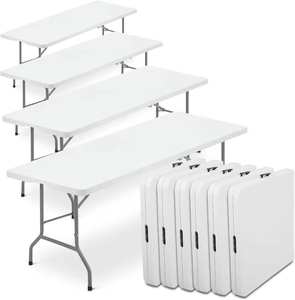 Wholesale Heavy Duty Foldable 6ft 8ft 10 People <b>Garden</b> Party Rectangular White <b>Plastic</b> Dining Table and <b>Chairs</b> Set - Product Image 3