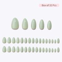 Lot de faux ongles réutilisables courts en amande, vert clair uni, en gel souple, à presser, CPNP MSDS, vente en gros