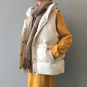 Jaket wanita tanpa lengan, jaket wanita musim dingin hangat tanpa lengan gelembung empuk rompi Puffer tanpa lengan parka ritsleting dalam jaket bulu domba