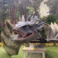 Modèle de dragon volant animatronique grandeur nature, statue de dragon ailé mécanique géant avec effet de fumée pour exposition, musée, présentation