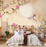 Papier peint personnalisé fleurs et oiseaux 3D Home Decoration Mural Chinoiseris Wallpaper