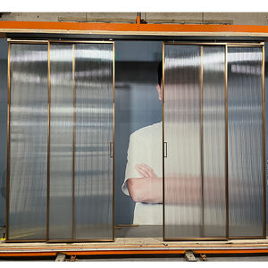 HDSAFE 8mm kaca antigores aluminium pintu geser interior tanpa jalur bawah bingkai hitam 4 panel perangkat keras pintu kaca tumpuk Prancis - Product Image 5