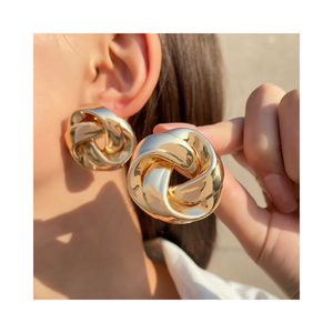 Trendy Minimalist Chunky Geometric Spiral Western Fashion Gold Alloy Rhodium Gold Plated Exaggerated Metal <b>Twisted</b> Knot <b>Shaped</b> - Product Image 1