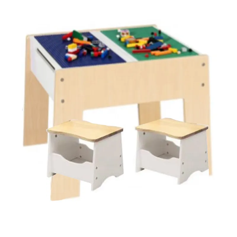 어린이 가구 세트 3 in 1 레고 장난감 테이블 나무 어린이 게임 테이블 빌딩 블록 장난감 테이블