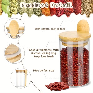 Pot de conservation hermétique en verre borosilicate avec couvercle en bois et cuillère, récipient alimentaire résistant à la chaleur pour grains de café et thé - Product Image 2