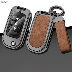 Lật Tùy Chỉnh Xe Biểu Tượng Xe Kim Loại Da Xe Trường Hợp <span class=keywords><strong>Key</strong></span> Cho <span class=keywords><strong>Honda</strong></span> Accord Civic Thành Phố <span class=keywords><strong>CRV</strong></span> Jazz XR-V Vezel HR-V FRV Chủ Phụ Kiện - Product Image 2