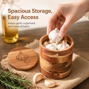 Wooden Garlic Storage <b>Container</b> Cylinder With Ventilation Holes Breathable Moisture Proof Kitchen Desktop Storage Box - Product Image 3