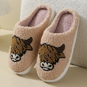In cao nguyên gia súc bò Dép Fluffy nhà <span class=keywords><strong>Slide</strong></span> Dép unisex ấm cúng Womens bông động vật dép - Product Image 4
