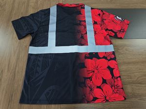 PUREカスタムHi Visハワイポロシャツフルボタン反射安全作業服ポロシャツカスタムプリント柄フラワーシャツ - Product Image 4