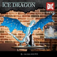 DK7070 Modelo de Dragón de Hielo Fantástico, 1019 Piezas, Bestia Alada con Articulaciones Móviles, Diorama de Escritorio, Juego de Bloques de Construcción para Armar