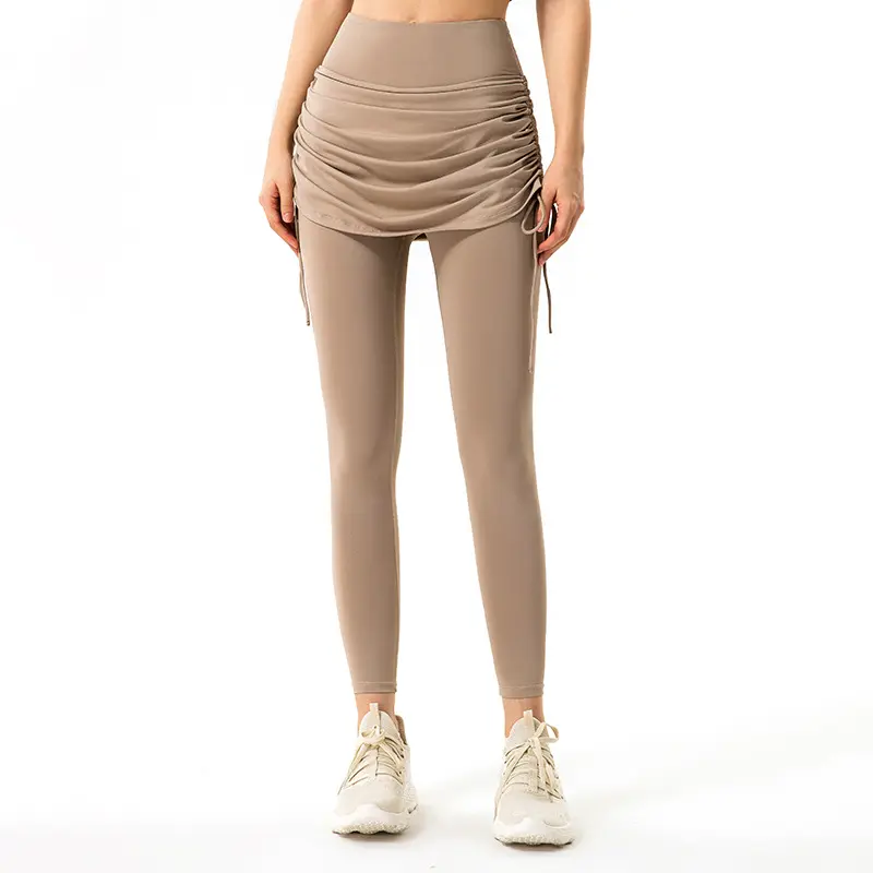 Collants de Yoga 2 en 1 pour femmes, pantalon et jupe, taille haute, cordon latéral, pour loisirs et Fitness, entraînement, tenue de Fitness
