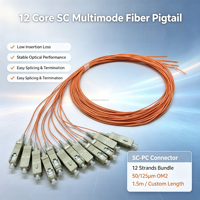 Kabel Serat Optik Multimode SC 12 Inti Berkualitas Baik SC UPC OM2 0.9mm Jaket LSZH 1.5 Meter 50/125μm Fiber Pigtails