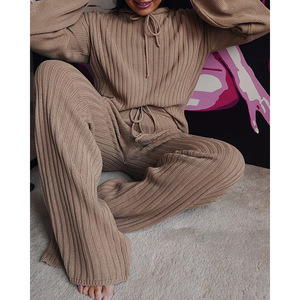Yiwu Youke abbigliamento donna autunno 2023 donna autunno felpe con cappuccio e felpe tinta unita taglie forti da Jogging felpa Casual in maglia con cappuccio - Product Image 2
