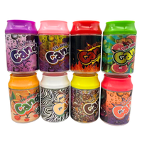 En stock, pots en plastique PET à couvercle vissé avec étiquettes, pour bonbons, biscuits, gommes, herbes, fleurs, et emballages de canettes de soda en plastique, 3.5g 7g