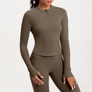 Vêtements <span class=keywords><strong>de</strong></span> yoga femmes demi fermeture éclair Slim Fit <span class=keywords><strong>sport</strong></span> à manches longues T-shirt Gym compresse course Fitness porter haut - Product Image 5