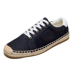 <span class=keywords><strong>Zapatillas</strong></span> de lona negras para hombre, con punta cerrada, <span class=keywords><strong>cordones</strong></span> blancos en contraste, suela trenzada, calzado informal de verano para exteriores. - Product Image 6
