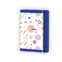 Carnet A5 Memphis à couverture rigide avec deux fermetures élastiques, logo personnalisé, avec poche