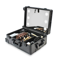 Roulement En Aluminium Trousse De Maquillage Portable Table de Train Cas Station De Maquillage Miroir Cosmétique Chariot LED Professionnel à 4 Roues