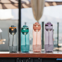 Bouteille d'eau en plastique réutilisable et écologique de 601-700 ml, personnalisable, pour la gym et le sport, avec paille, compatible eau bouillante