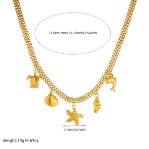 Ocean Series Gold Plated Stainless Steel <b>Necklace</b> With Starfish Turtle Dolphin Charms <b>Beach</b> Style Pendant Chain Jewelry - Product Image 3