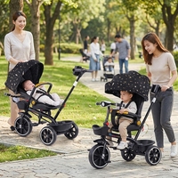 Tricycle à pédales inclinable pour enfants, poussée bidirectionnelle avec grand pare-soleil, tricycle de voyage pour bébé, plusieurs options de couleurs