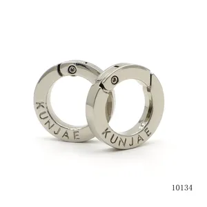 flat logo engraved nickel spring round clasp metal spring open gate ring