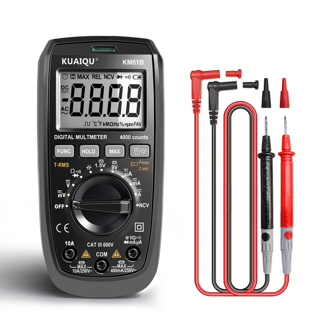 Kuaiqu Km61B Smart Multimeter Data Hold Max Function Cat Iii 600V 10A Professional Electrical Tester for Circuit Troubleshooting