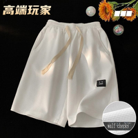 Celana Pendek Kasual Bernapas Cepat Kering Bahan Spandex/Poliester Unisex Musim Panas Model Fitted Ukuran Besar Kaki Lurus Trendi Lima Kantong Stylish