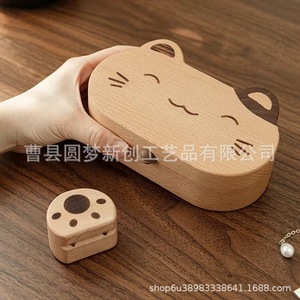 Cross-border wooden lucky <b>cat</b> jewelry box, new and exquisite portable wooden <b>ring</b> and necklace jewelry box. - Product Image 3