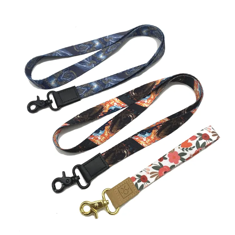 Benutzer definierte Leder Lan yards Schlüssel bund mit Logo benutzer definierte Hals Polyester kurze Abzeichen Lanyard