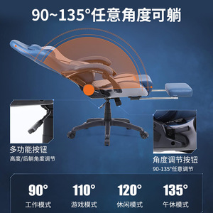 Gaming <b>Chair</b> PU Leather Reclining Height Adjustable Swivel <b>Chair</b> For Home Office <b>Study</b> Room Blue Footrest D945 - Product Image 2
