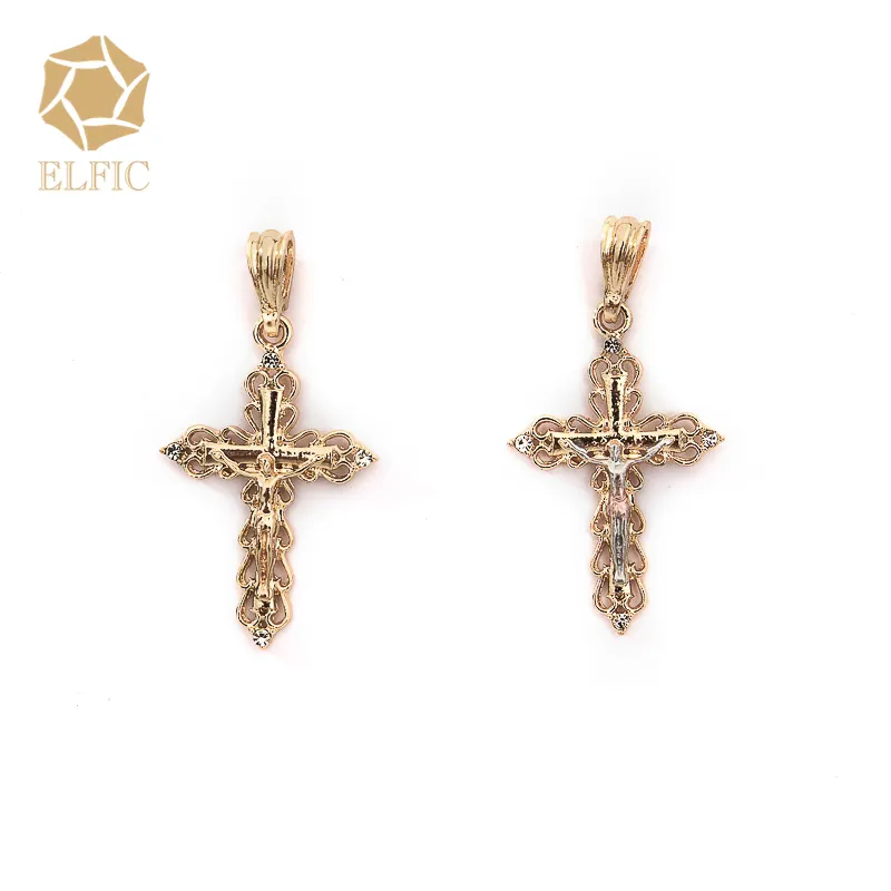 Elfic Jewelry Charms Gold Metal Gift Stone Women Fashion Men Unisex Cross Religious Charm Pendants Unique Fashion Copper Alloy