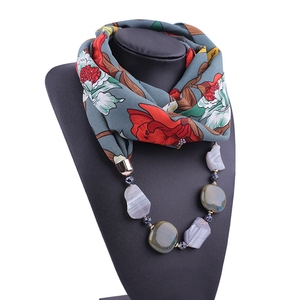 Collier perlé en mousseline de soie imprimé musulman, grande pierre, bijoux Pashmina, écharpes de style ethnique, rayures en soie, foulard chaud, tête Hijab - Product Image 4