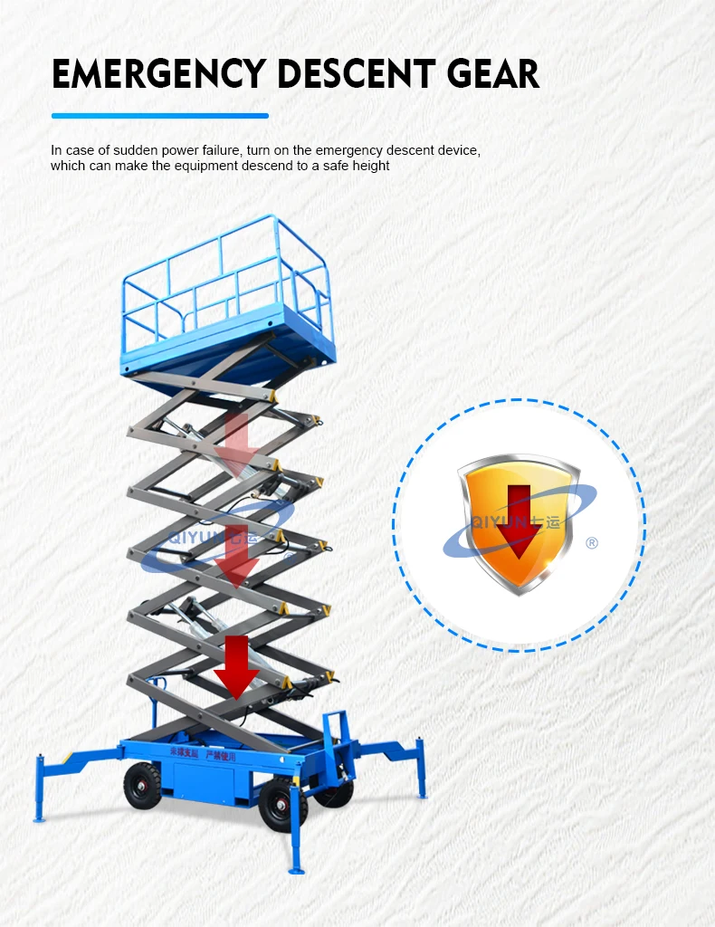 Qiyun Brand 8m 500kg AC/DC/Diesel Power Selectable Mobile Scissor Lift Used for Aerial Work with CE/ISO