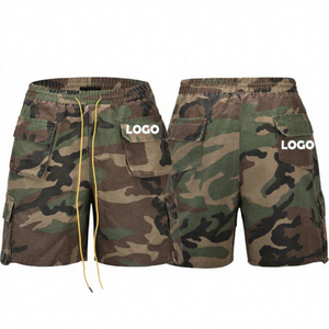 Pantalones Cortos <span class=keywords><strong>Cargo</strong></span> Camuflados Lavados Personalizados para <span class=keywords><strong>Hombre</strong></span> con Múltiples Bolsillos, Cintura con Cordón, Ajuste Holgado y Bolsillos Plisados <span class=keywords><strong>Tipo</strong></span> Organza - Product Image 4