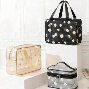 Custom Eco-Friendly Large Capacity Daisy Mesh Women's Flower Zipper Travel <b>Cosmetic</b> <b>Organizer</b> Pouch Portable Handle for Bag - Product Image 2