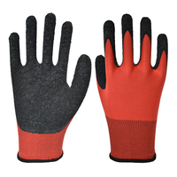 Prix d'usine en gros Gants froissés en latex rouge noir résistants aux coupures de calibre 13 Gants de protection du travail