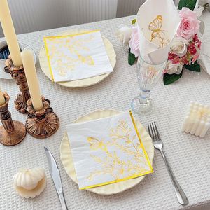 Gold Trimmed Printed Paper Napkins 330mm Wedding Party Disposable Napkins 20 Sheets Per Pack - Product Image 2