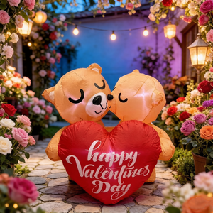 Ours gonflables de 1,20 m pour la Saint-Valentin, couple s'embrassant, avec cœur lumineux LED Joyeux Saint-Valentin, décoration extérieure pour jardin - Product Image 5