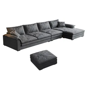 Italian seater Lounge chaise sectional couch Luxury Velvet modern l shaped Gray sofa Technology cloth fabric sofa