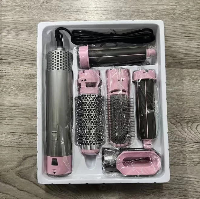 Custom 5 In 1 Hair Dryer Hot Comb Set Wet Dry Professional Curling Iron Hair Straightener With Styling Tool Hair Dryer Household