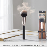 Kuas Bedak Tabur Bulu Sintetis OEM Cross Border, Gagang Kayu, Kemasan Tunggal untuk Rias Wajah, Foundation, Concealer, Halo