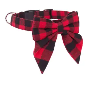 Christmas Cat Collar Breakaway with Cute Bow Tie and Bell for Kitty Adjustable Safety Plaid