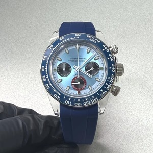 New 39mm <b>Men</b> Chronograph <b>Watch</b> Acrylic Steel Bezel Red And <b>Blue</b> Rubber Strap VK63 Movement - Product Image 3