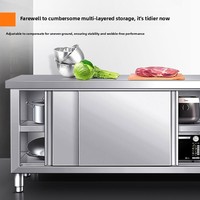 Table de travail commerciale en acier inoxydable à double passage avec porte coulissante, meuble de préparation de cuisine pour cuisines scolaires et hôpitaux
